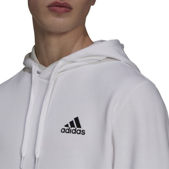 Adidas Core Linear Essentials Ανδρικό Φούτερ με Κουκούλα και Τσέπες Fleece Λευκό