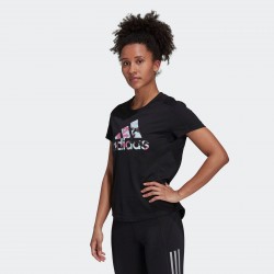 Adidas Fast Graphic Αθλητικό Γυναικείο T-shirt Μαύρο με Στάμπα